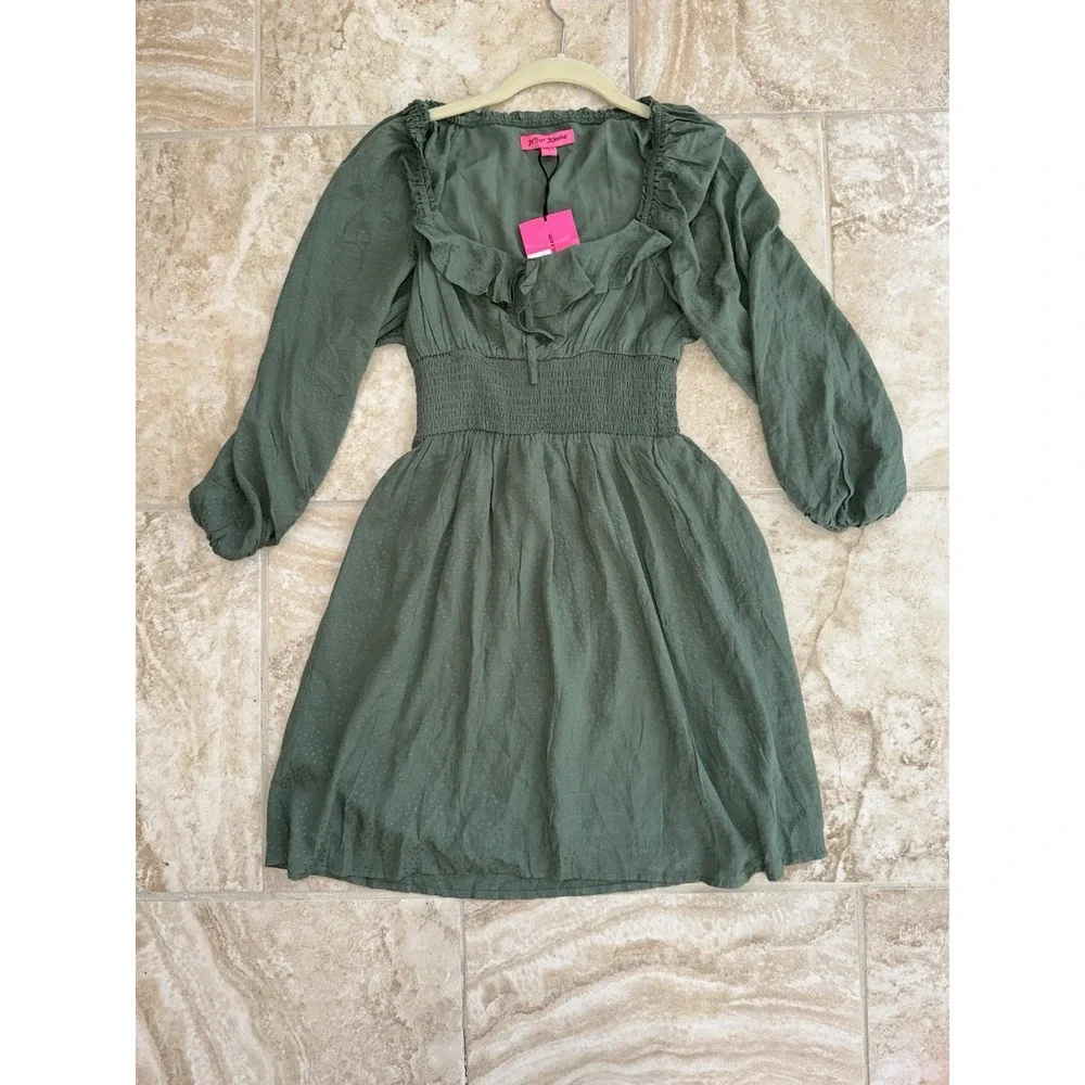 NEW Betsey Johnson Women's Ruffled Dot Jacquard Mini Summer Spring Dress Size S - Picture 4 of 10